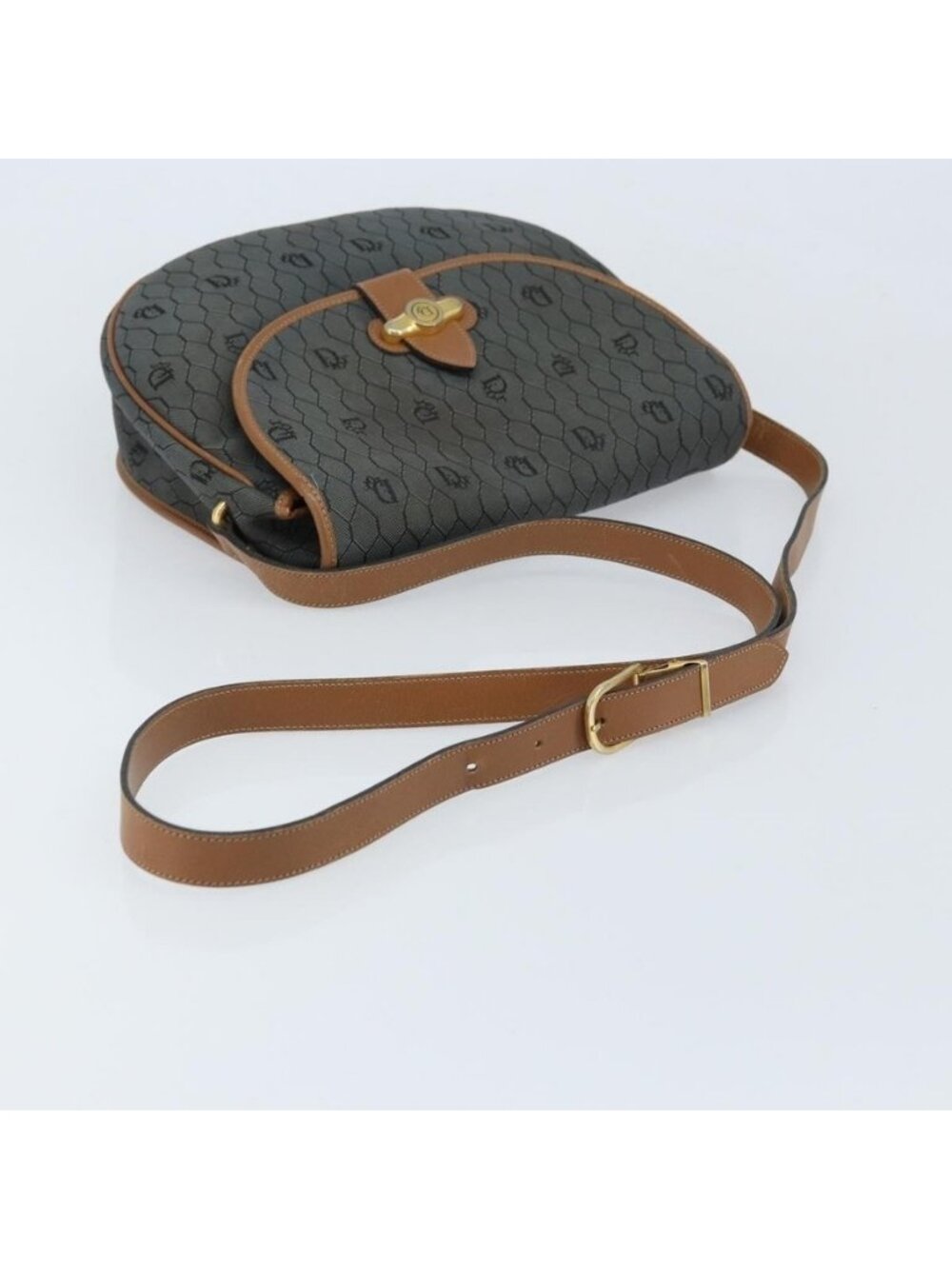 Authentic Christian Dior Honeycomb Canvas Shoulder Bag Black Gold - Picture 14 of 16